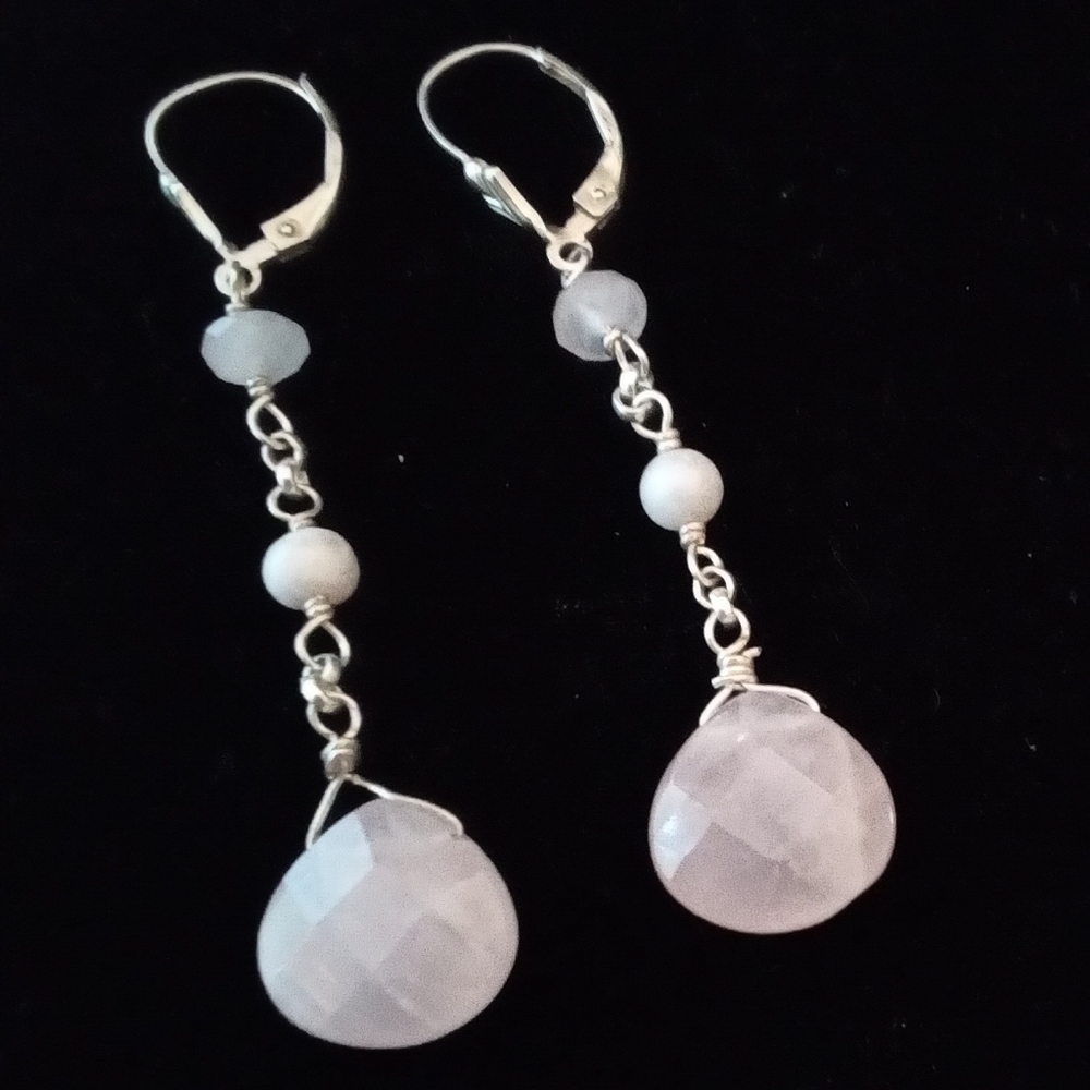 Sterling Silver rose quartz drop earrings